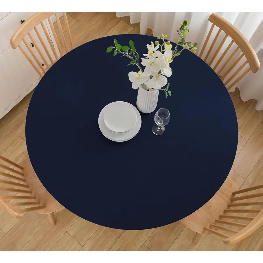 

5ft Fitted Round Tablecloth Spandex Stretch Cocktail Table Cover Elastic Edge Navy Table Topper Cap for Dining Wedding Party Pi