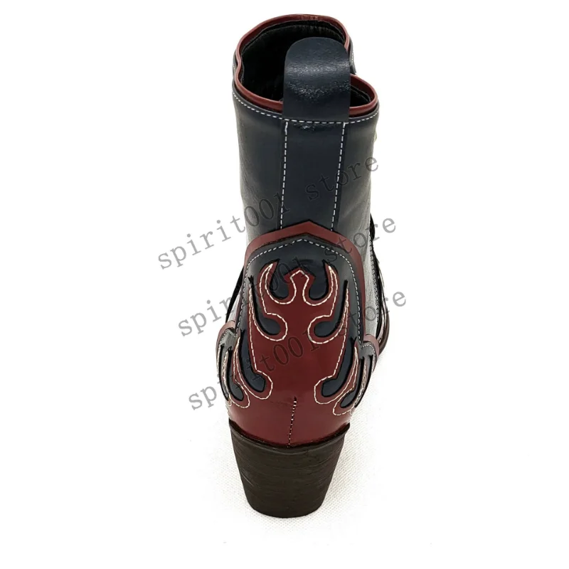 Pointed Toe Chunky Heel Western Cowboy Boots Men's Short Boots Retro Stitching Leather Boots Halloween Cosplay Knight Boots 2026 - view 2