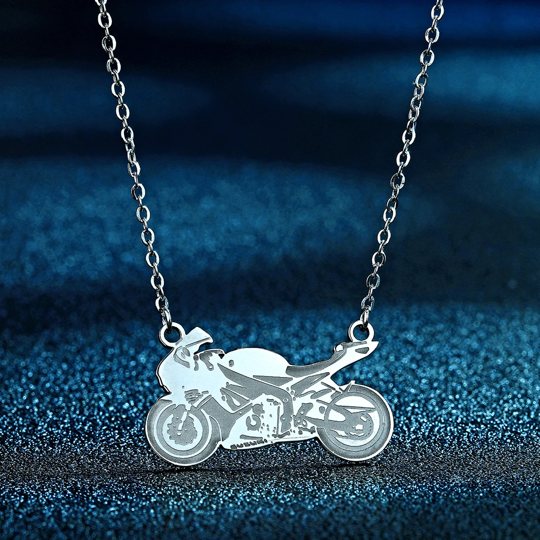 Todorova Simple Punk Stainless Steel Motorcycle Charm Pendant Necklace For Man Women Dainty Neck Chain Rock Biker Jewelry Gift