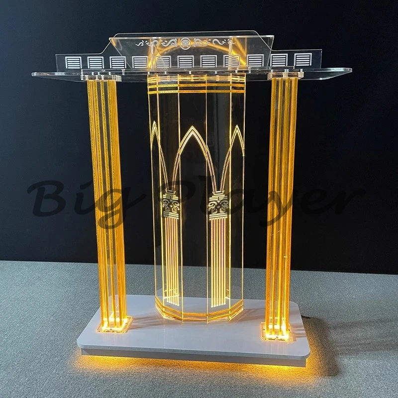 طاولة يردد كريستال أوروبية مخصصة، طاولة محاضرة متقاطعة، طاولة Affidavit، مكبر صوت شفاف مضيء من الأكريليك #4