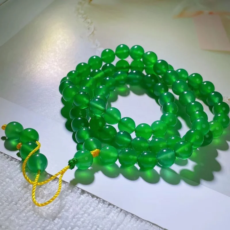 Natural Agate Ice King Green Chalcedony Bracelet Simple and Versatile Bracelet Jewelry for Men and Women