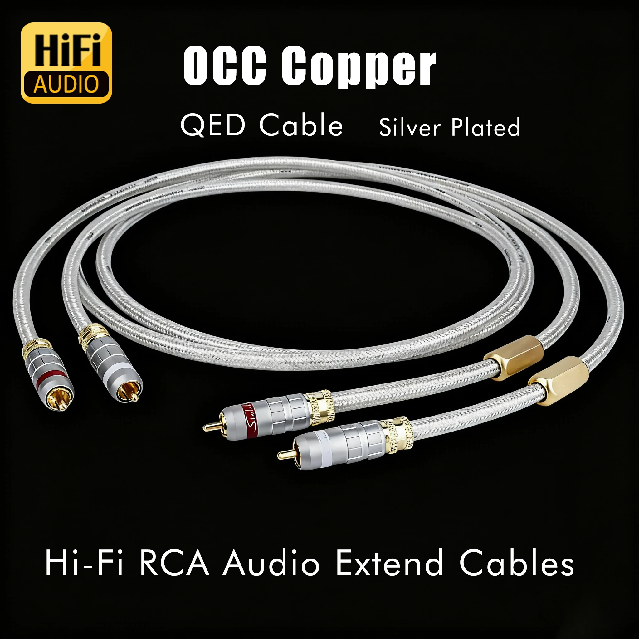 زوج كابل ربط RCA مطلي بالفضة OCC سلك إشارة QED مع خط صوتي موصل قابس RCA مطلي بالذهب #1