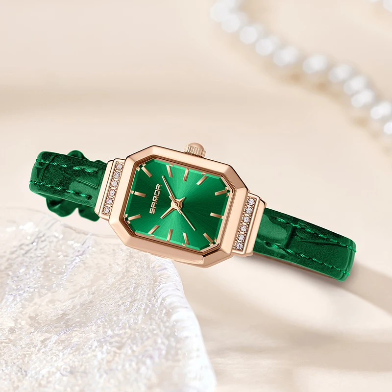 Fashion Vintage Watches for Woman Simple Rectangle Women Watch Brown Leather Band Gifts Green Dial Wristwatch relojes para damas