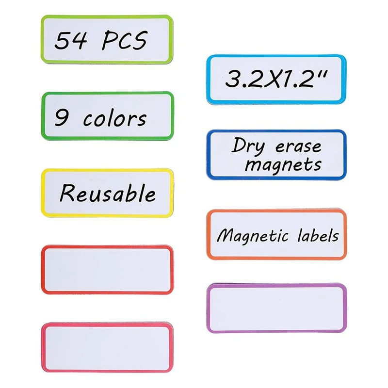 Bandes magnétiques effaçables à sec réutilisables, étiquettes de nom de chambre d'irritation, cartes magnétiques vierges, mémo de réfrigérateur effaçable, attro, 54 pièces