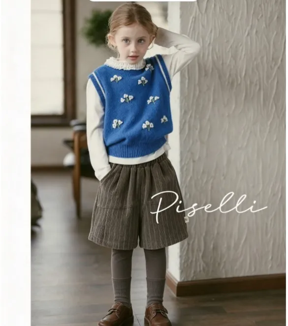 Autumn and Winter Retro Splicing Thick Bottom Casual Pants for Baby Girls Children's Fake Two-piece  Corduroy Pants for