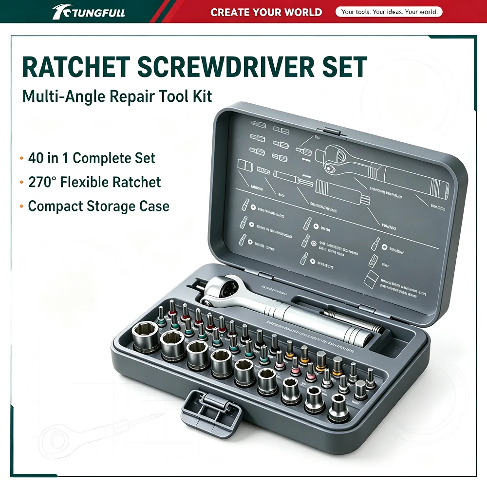 TUNGFULL Ratchet Screwdriver Set Cr-V Steel Bits Multi-function Repair Tool Kit For Mobile Phone Electronic Maintenance