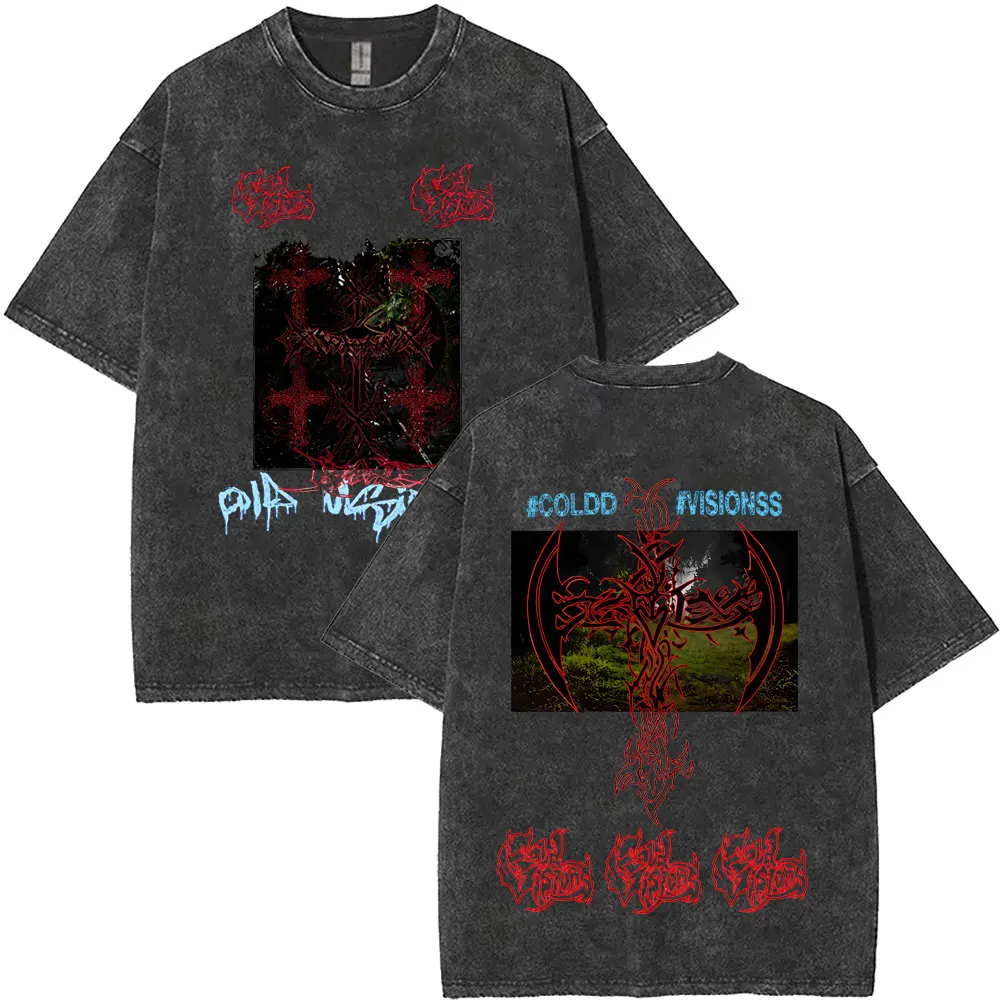 Washed Vintage Rapper Drain Gang Bladee Cold Visions Cover Graphic T Shirt Ecco2K Yung Lean T-shirt Men Hip Hop Fashion T-shirts