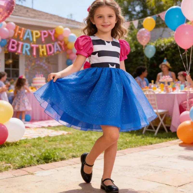 Costume di carnevale per ragazze Gabby Abito da principessa per bambini Manica a sbuffo Fiocco in tulle Abito cosplay per casa delle bambole per abito da festa di compleanno