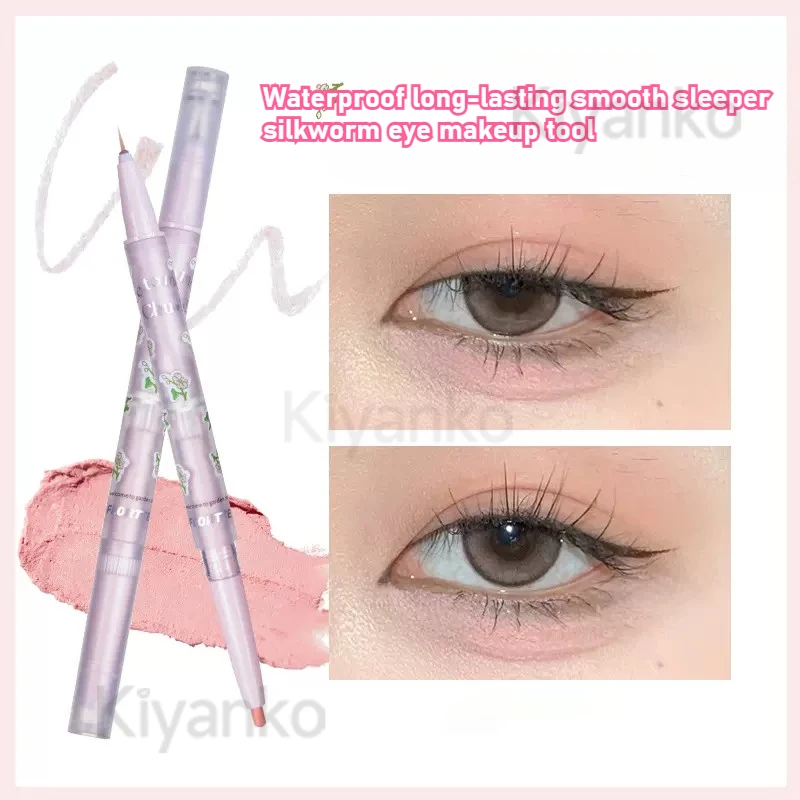 FLORTTE Double Head Silkworm Eyeshadow Pen & Eyeliner Waterproof long-lasting Smooth Silkworm eye Makeup Tool for women