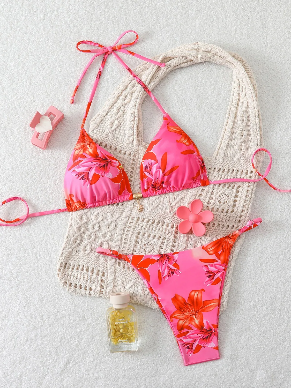 Hot Sell Women Mesh High Waisted Bikini Set Sexy V Neck Tummy Control Swimsuit Bathing 2 Pieces SwimSuit