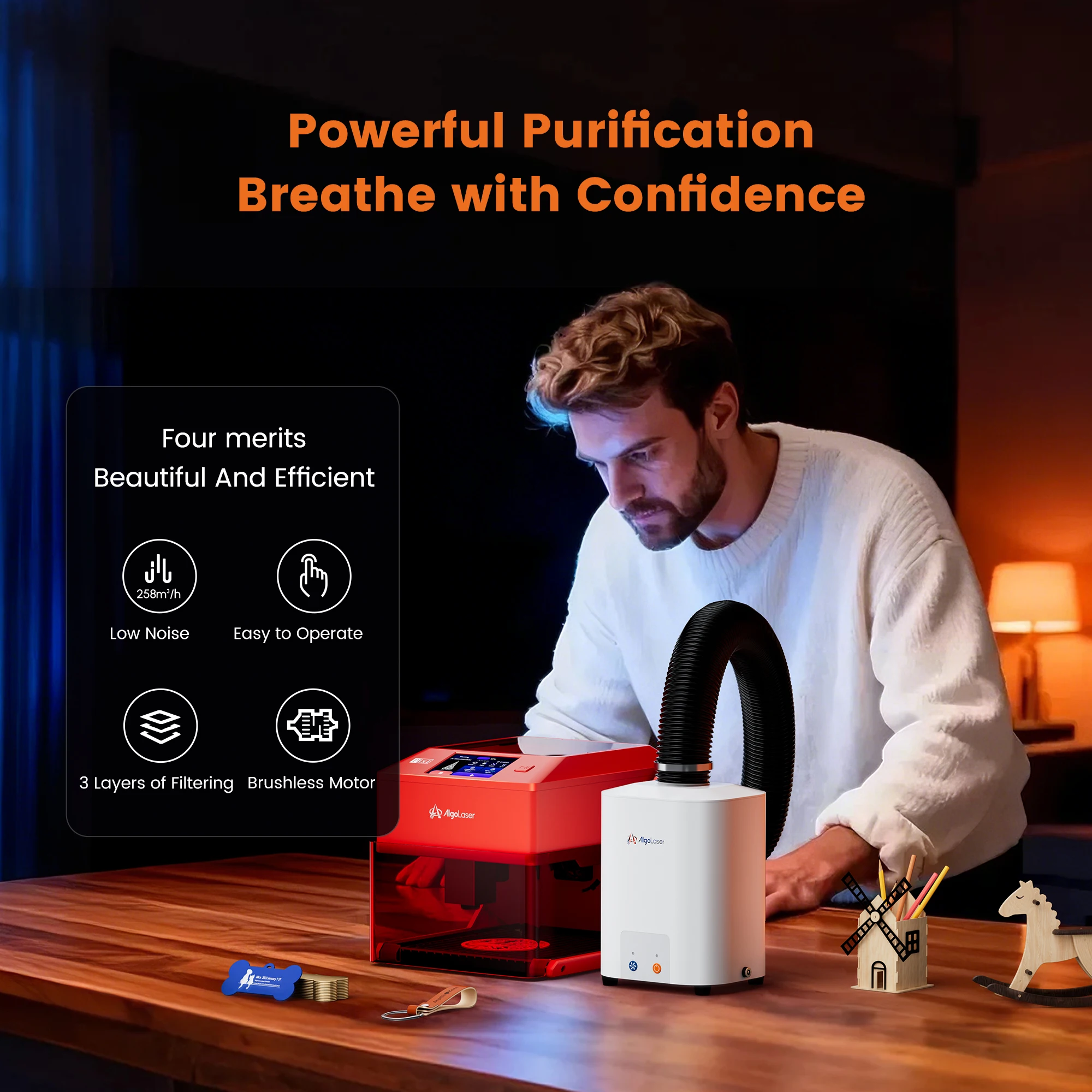 AlgoLaser Laser PIXI Desktop Smoke Purifier Cleaner Smoke HEPA Filter Efficient Purifying Air Compatible Work With PIXI 3/5/10W