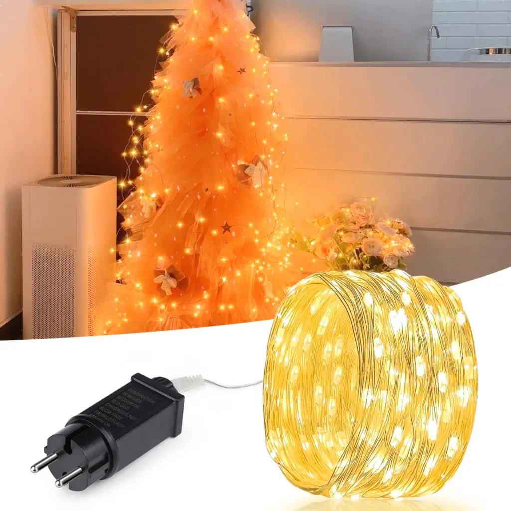 Guirlande lumineuse féerique LED en fil de cuivre AC110V-220V, alimentation ue US 10M-100M, lampe d'extérieur étanche pour décoration de jardin de noël