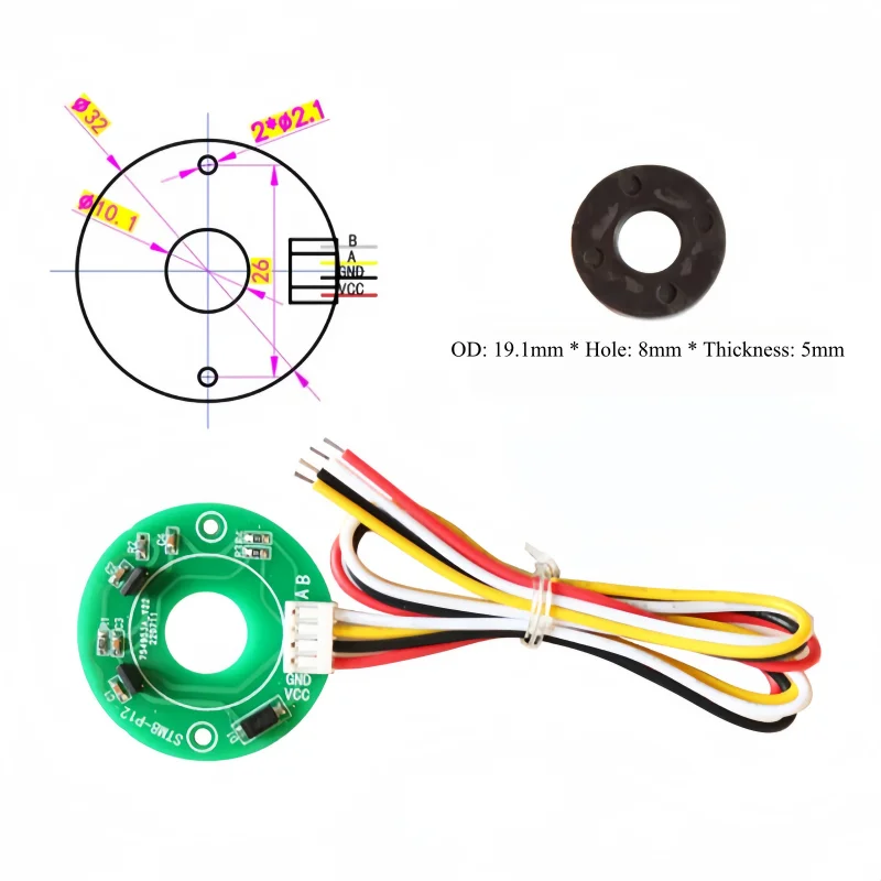 STM8‑P12 Rotary Hall Magnetic Encoder AB‑Phase 2.7-24V12PPR Code Disc Speed Direction Sensor For Brushed Brushless Stepper Motor