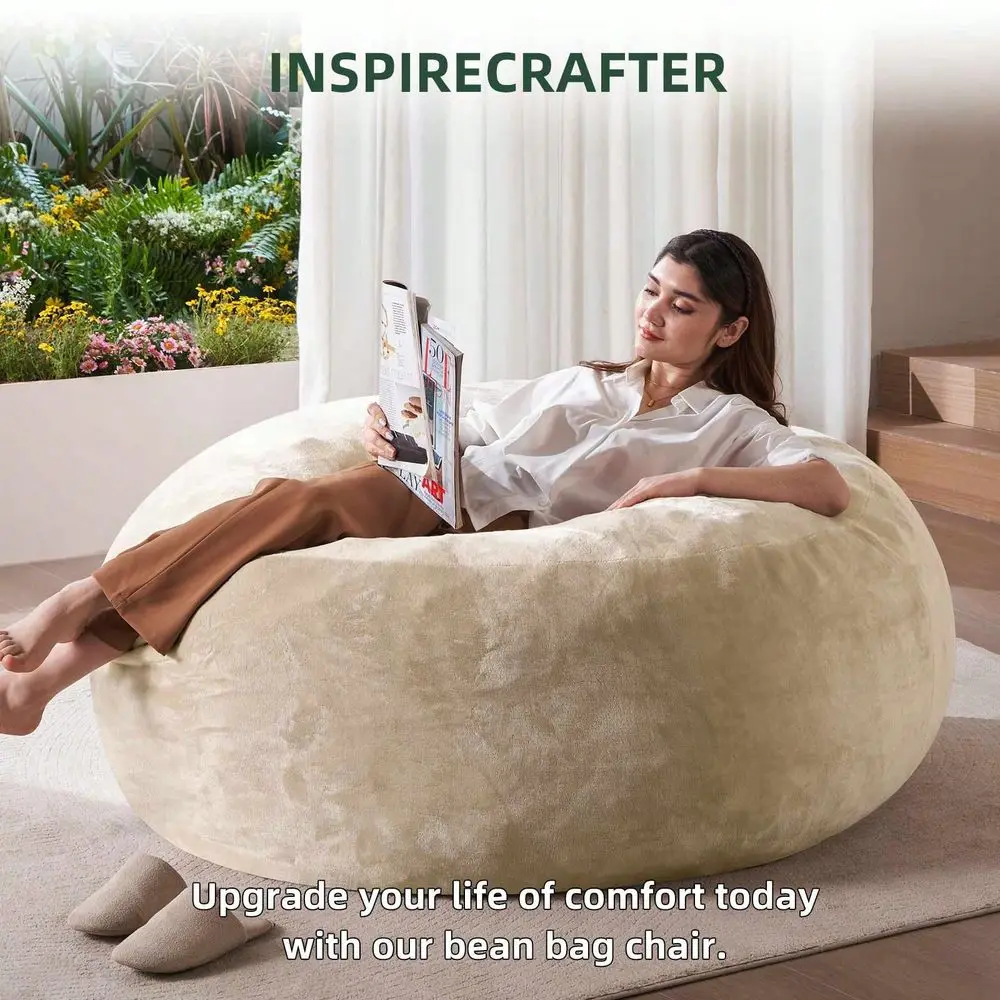 Giant Plush Bean Bag Chair, Vacuum Compressed Foam Filling, Detachable Fabric Cover For Living Room Bedroom Napping