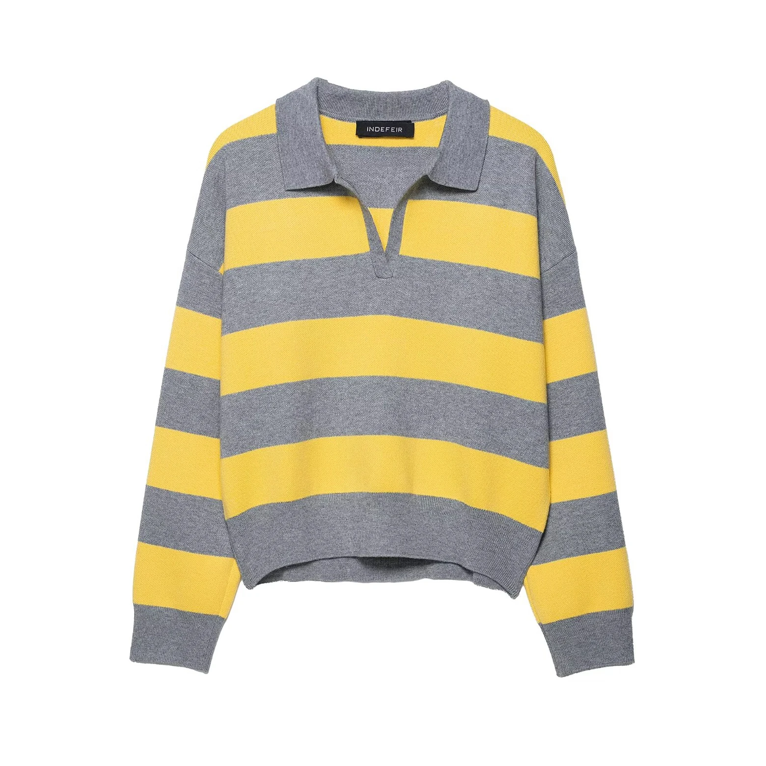 

Women's new product striped POLO shirt collar knit sweater retro college style design age-reducing fashion items