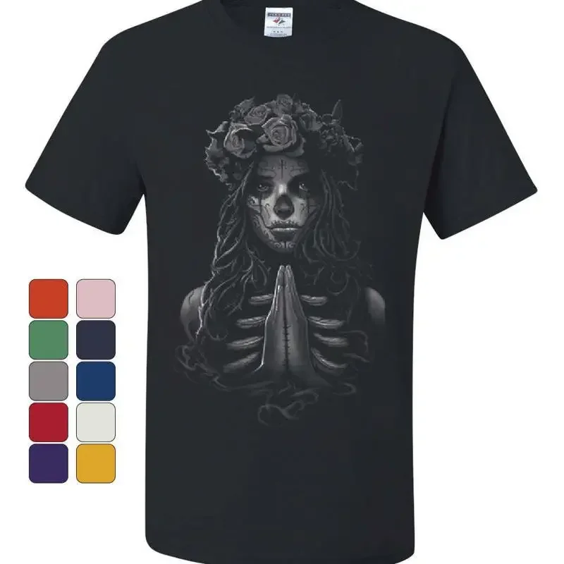 Pray Girl T Shirt Calavera Day of the Dead Dia de los Muertos