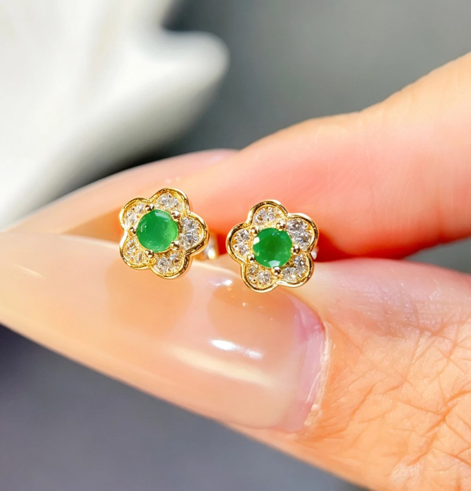 Small 925 Silver Flower Earrings 3mm Natural Emerald Earrings with Certificate Gold Plated Silver Jewelry for Women Daily Wear