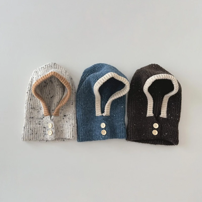 Kinder-Einteiler-Schal-Mütze, kältebeständig, warm, einfarbig, Kapuze, Strickmütze, Sturmhaube für Jungen und Mädchen im Alter von 1-5 Jahren – Detail 3