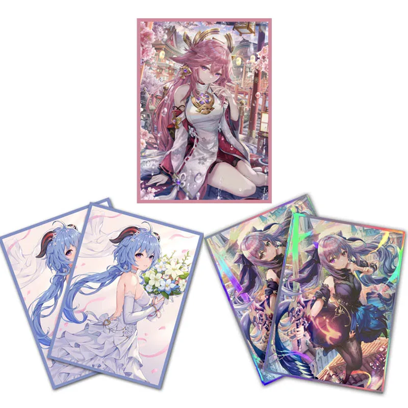 67X92Mm 60Pcs/set Diy Self Made Genshin Impact Yae Miko Card Sleeves Ganyu Keqing Card Protective Cover Anime Card Gift Toy