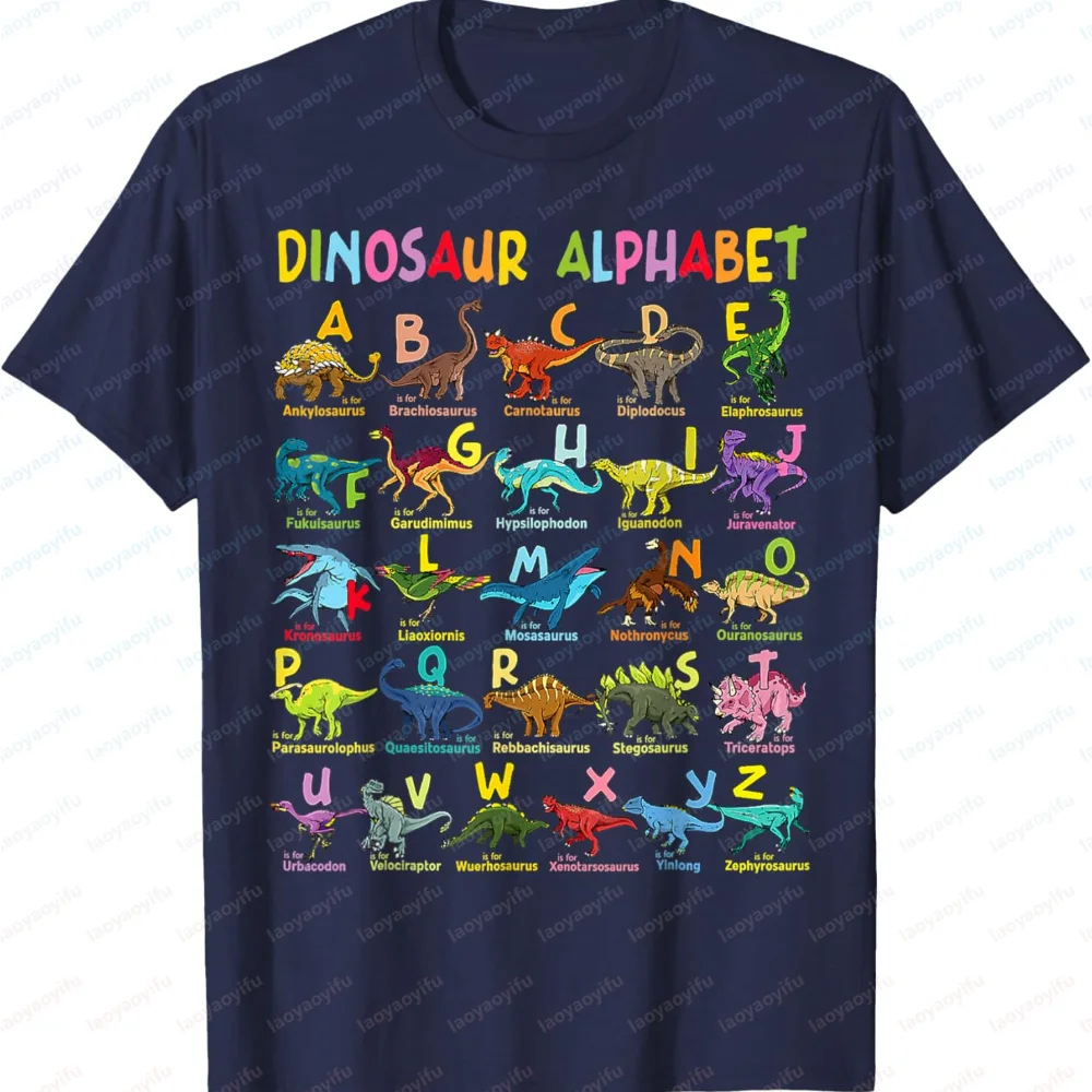 Types of Dinosaurs Alphabet A-Z ABC Dino Identification T-Shirt Graphic T Shirts Funny Outdoors High Quality Cotton Short-sleev