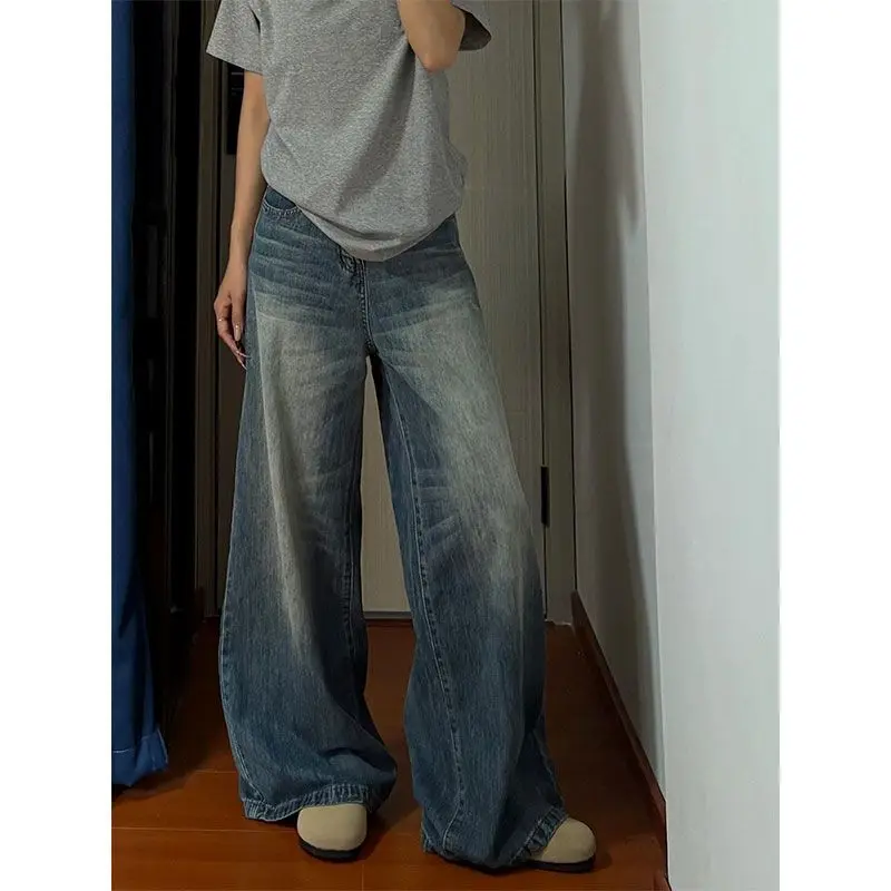 

American Retro Washing Wide-leg Jeans Women in Spring and Autumn New High-waist Slimming Loose Casual Straight-leg Trousers