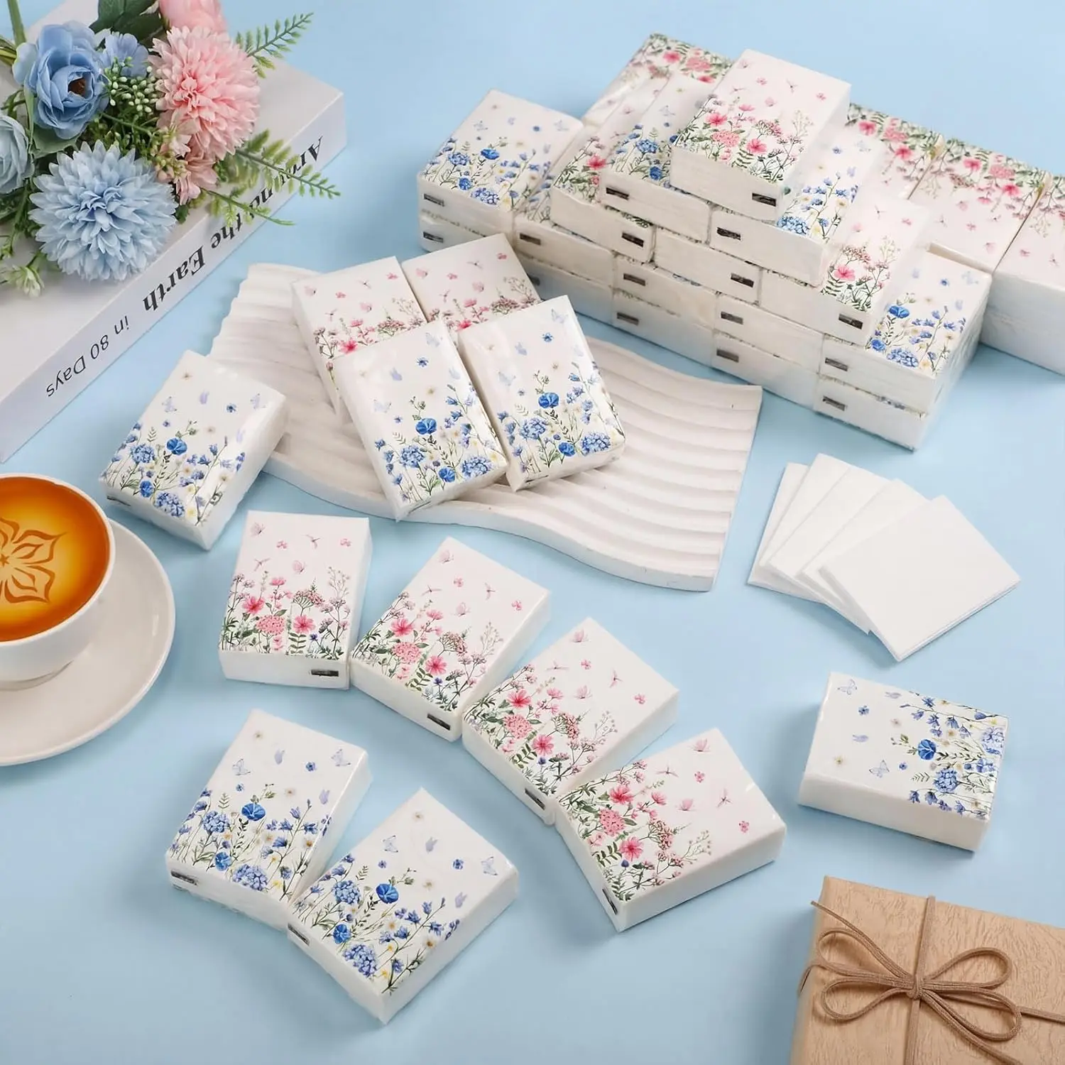 Wildflower Facial Tissues Bulk Pink Blue Wildflower Pocket Tissues Small Size Individual Travel Packs 3 Ply Paper for Spring Bri