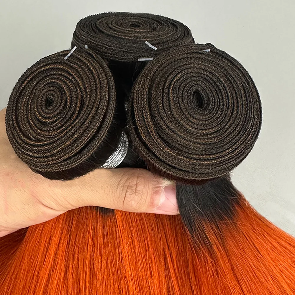16A 100% Remy Hair T1B/350 Orange Ginger Human Hair Bundles Brazilia Hair Weft 1/3/4 Bundles Orange Double Drawn Hair Extensions