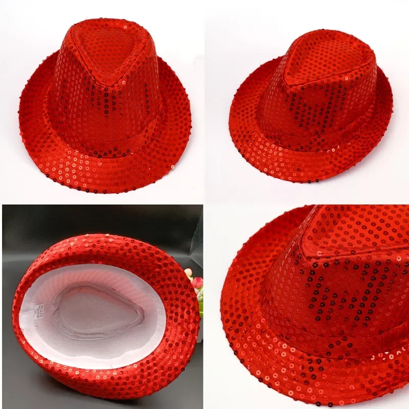 Paillettes Hip Hop Jazz Hat Glitter Cowboy Caps Performance Show Party Costume Shiny Beading Hat Stage Dance Fisherman Bucket Hat