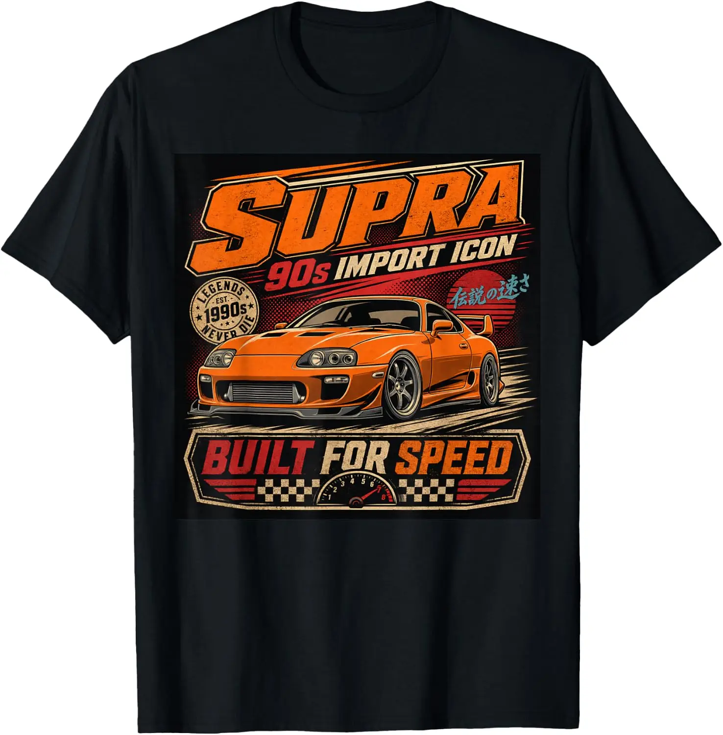 Japanese Cars Retro JDM Street Scene Tuner Car Art T-Shirt 100% Cotton Trendy Y2K Short-Sleeve Tee-Soft, Quick-Drying,