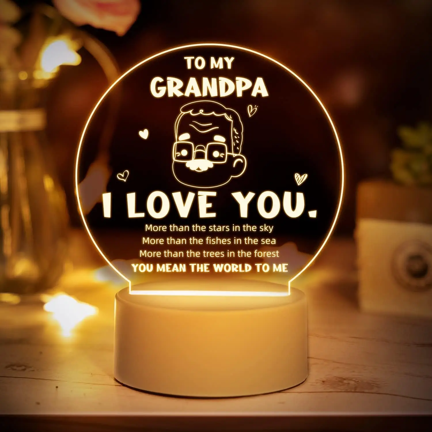 New Round Shape 3D Love Text Night Illusion Lamp For Grandpa Gift Acrylic Light