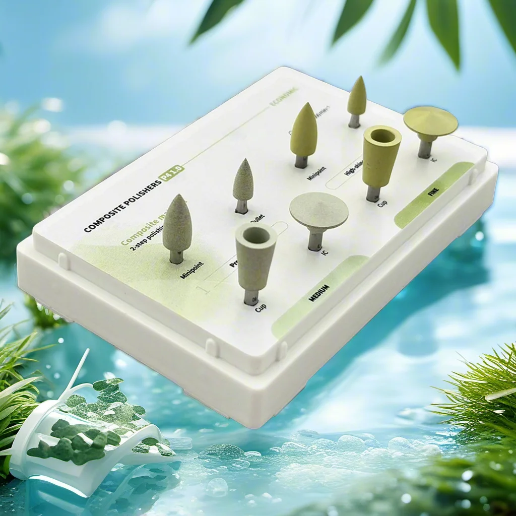 8PCS Dental Polishing Kit Cost-Effective Medium/Fine Rubber Silicon Carbide Points Autoclavable at 134°C for RA Low Handpiece