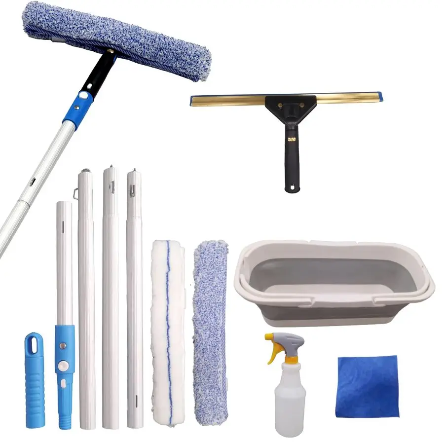 

Cleaning Kit with Storage Bucket,Window Washing Kit with 4.13Ft Extension Pole,Scrubber,Spray Bottle,Duster Cloth,Squeegee with