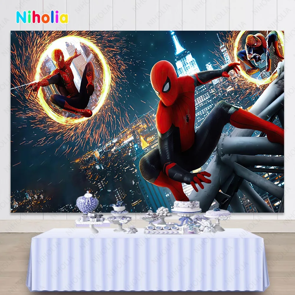 Disney Spiderman Theme Backdrop For Boy Kids 1st 2nd Happy Birthday Party Super Hero Background Baby Shower Photo Studio Custom