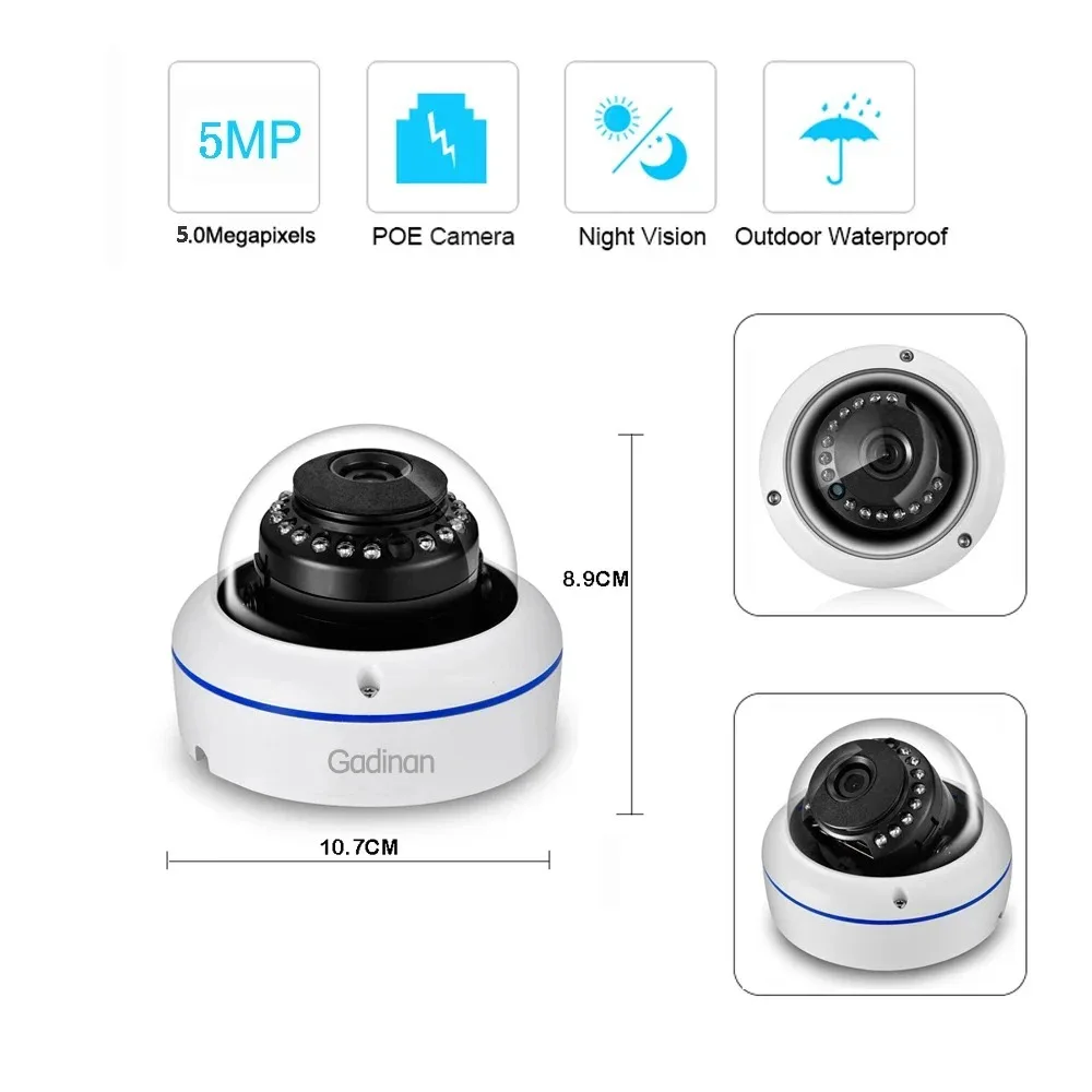 Gadinan POE IP Camera 4MP 5MP 8MP Dome Metal Outdoor Audio VandalProof H.265 IPC P2P CCTV Security Protection Video Surveillance