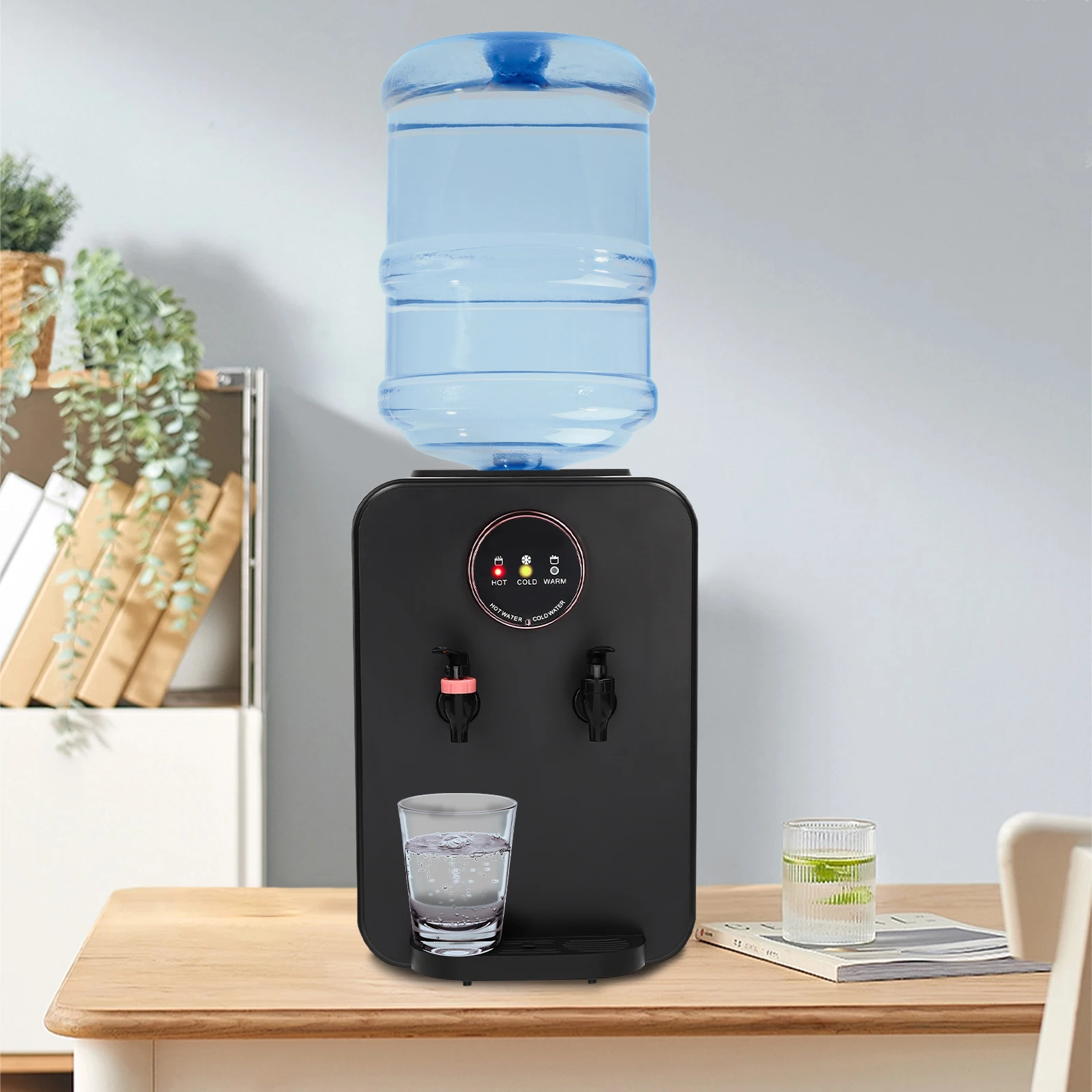 

110V Top Loading Countertop Water Dispenser, Mini Water Cooler Dispenser with Hot Cold and Room Temperature Water