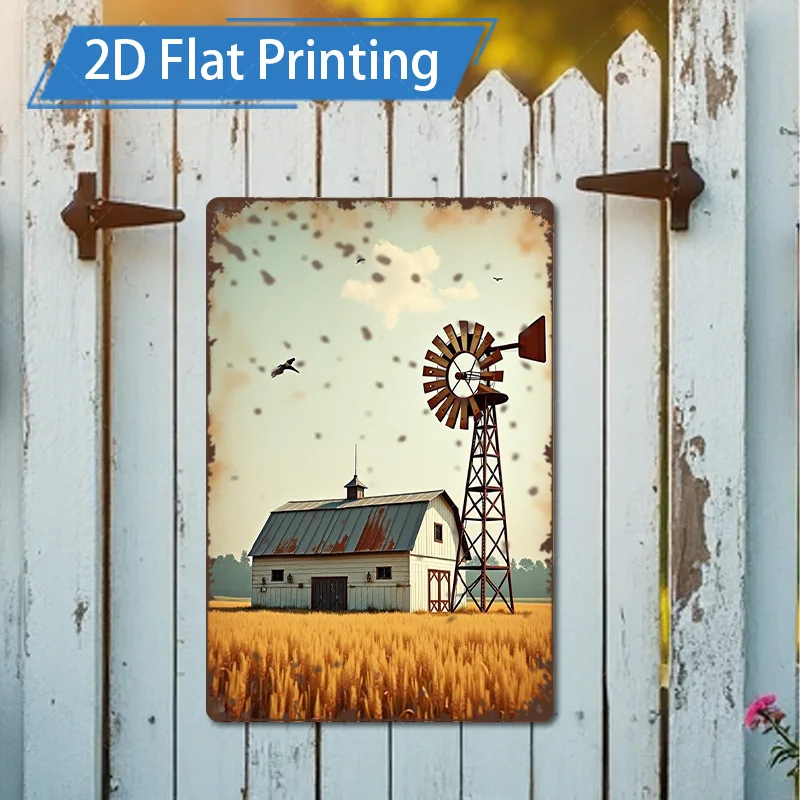 1 قطعة 8x12 بوصة علامة معدنية ريفي مزرعة طاحونة معدنية جدار الفن ، ديكور مشهد الحظيرة خمر