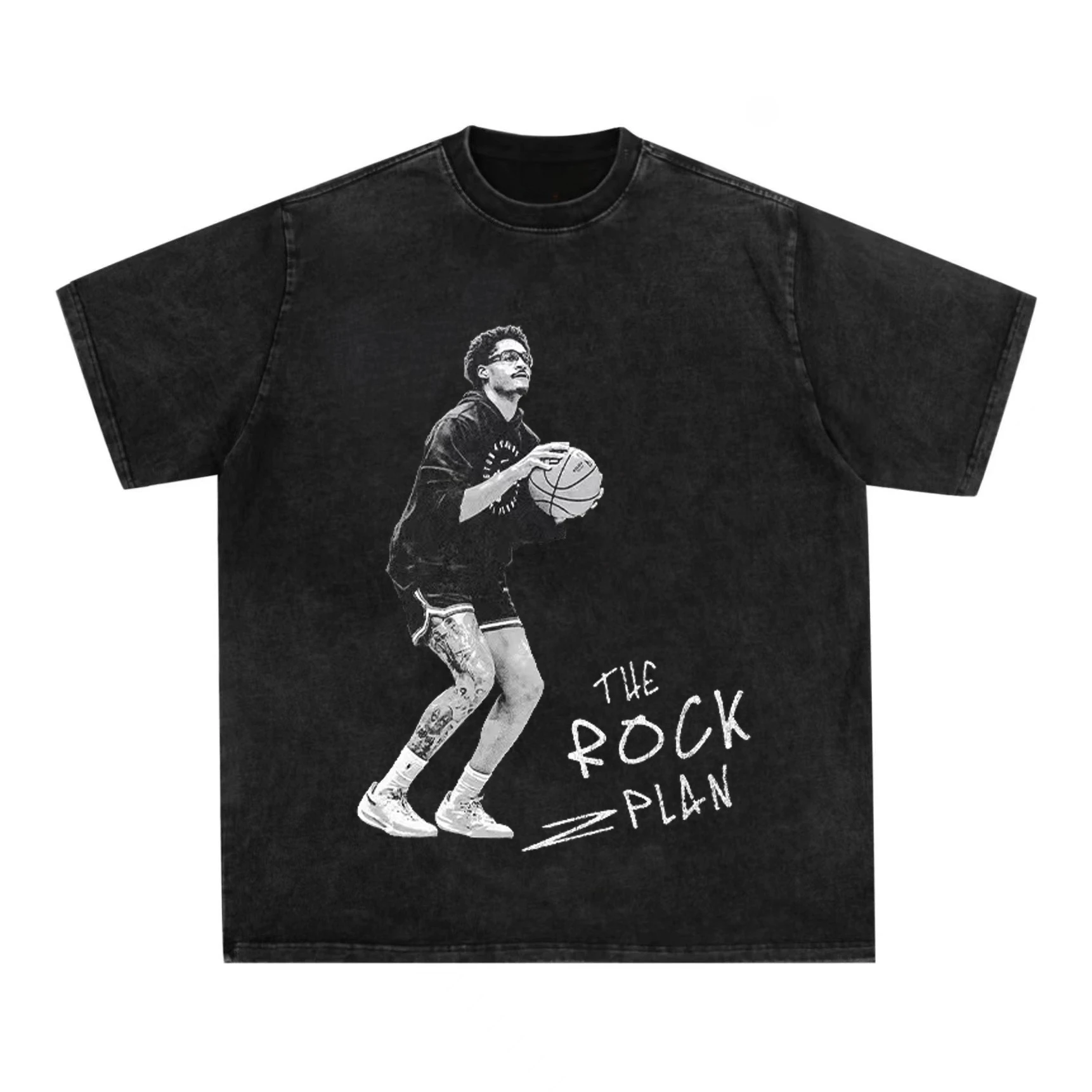 

Poole American Retro Print Trendy Brand Washed and Aged Pure Cotton Versatile Short-sleeved Student T-shirt