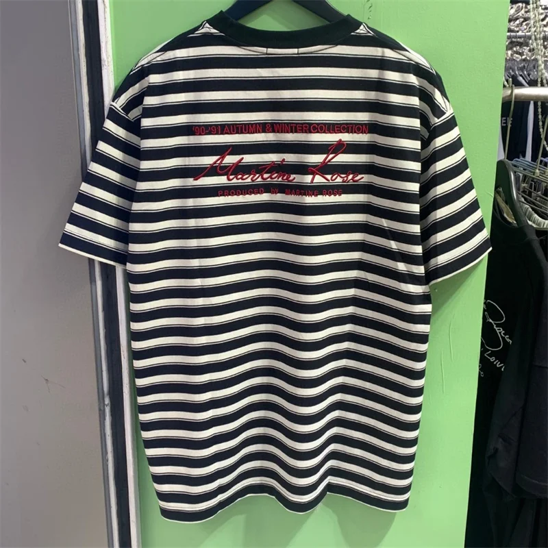 

Модная футболка Martine Rose в полоску с вышитыми буквами на спине, летняя мужская и женская минималистичная футболка с короткими рукавами