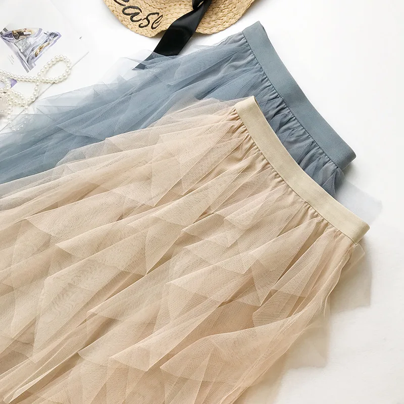 New Arrival Ruffles Tulle Skirts Women 2022 New Spring Summer Long High Waist Tutu Skirt Female Jupe Longue Femme