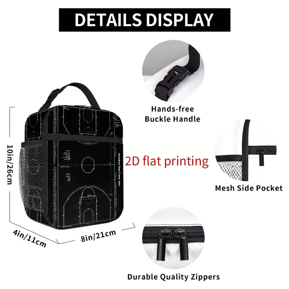 1pc Basketball Court Blueprint Printed Thermal Bag Insulation Bag Insulated Bag, No Food Contact, Suitable for Home
