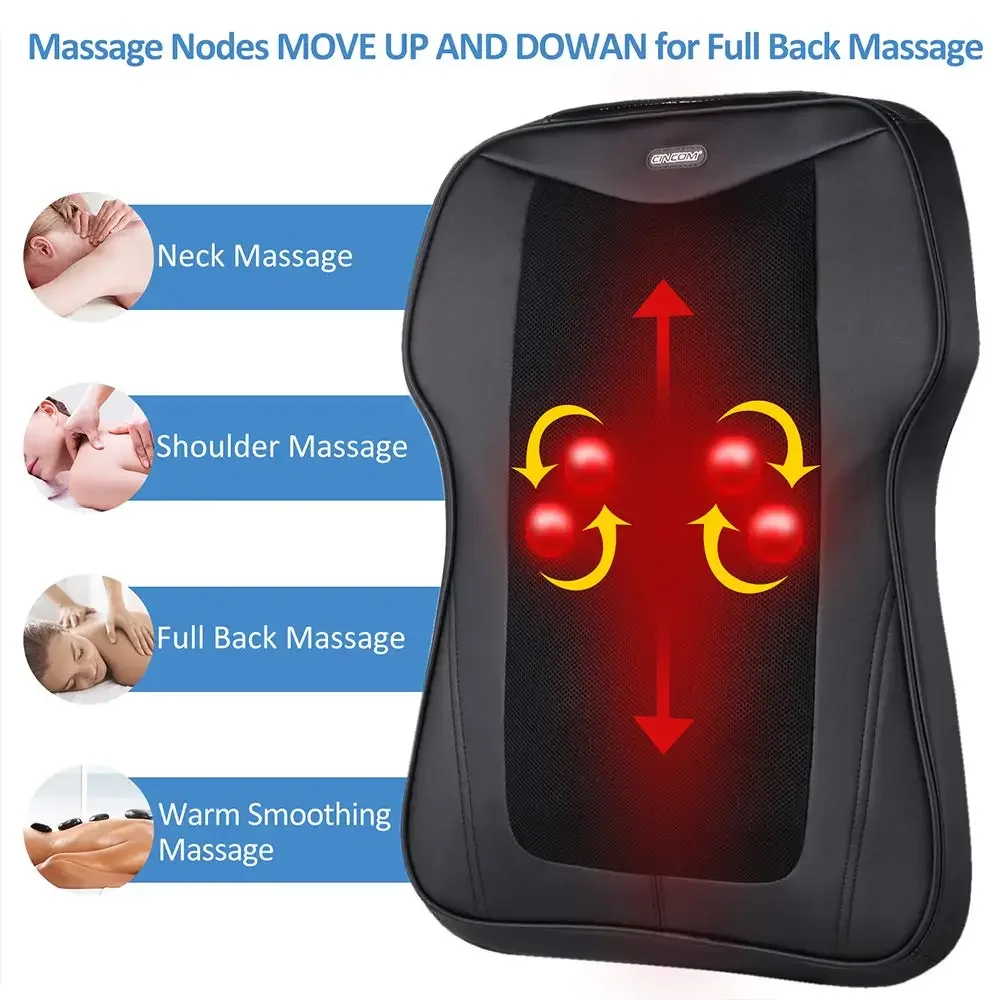

Pain Relief Electric Shiatsu Full Neck Back Massager Chair Cushion Household Portable with Heat