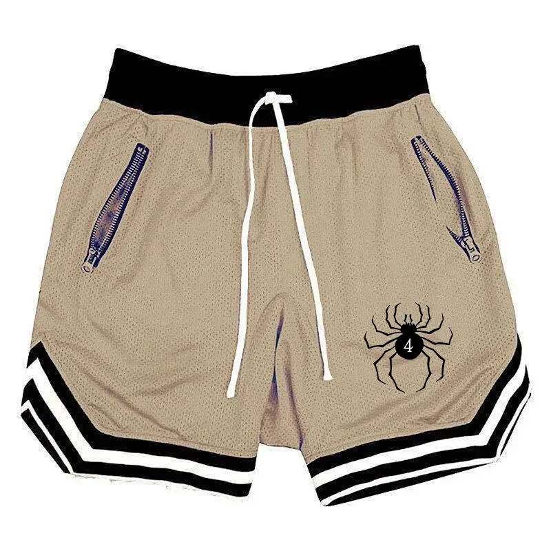Spider Printed 2 in 1 Running Shorts Male Casual Basketball Shorts Mesh Fitness Short Trousers Breathable Five Points Pant