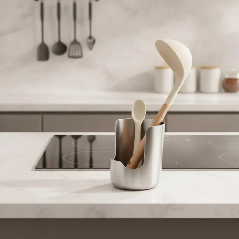 2-in-1 Stainless Steel Pot Lid Spoon Holder Heat Resistant Oil-proof Kitchen Utensil Organizer for Home Countertop Use