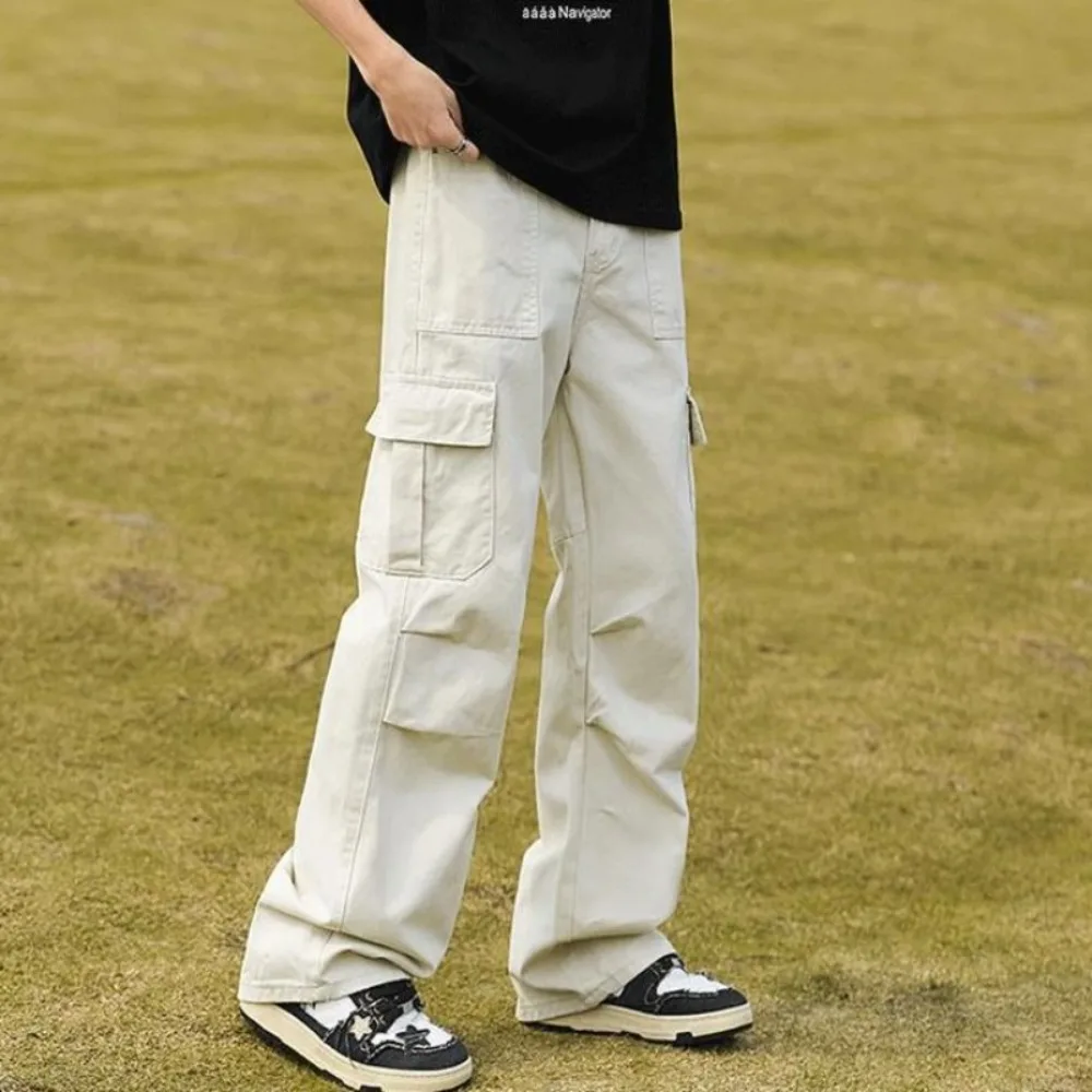

Off-white Work Casual Pants Men's 2025 American High Street Large Pocket Design Loose Straight Pants