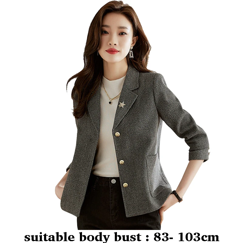 

High quality woolen blazer for women single breasted button patch pocket autumn winter elegant fashion office clothes brown grey