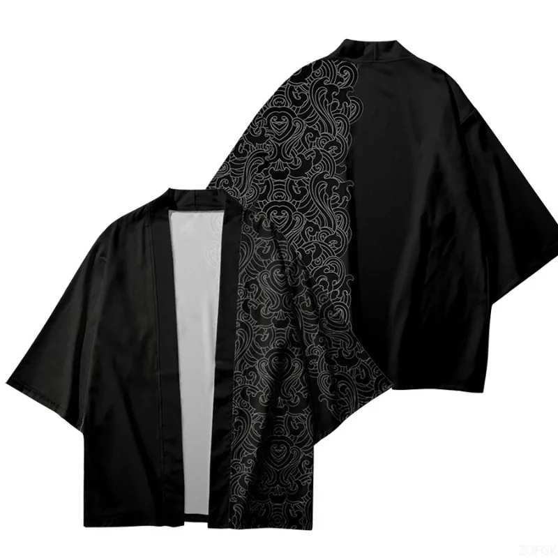 2024 New Japanese Kimono Bathrobe Fashionable Retro 3D Cashew Wave Pattern Printed Breathable Cloak Kimono