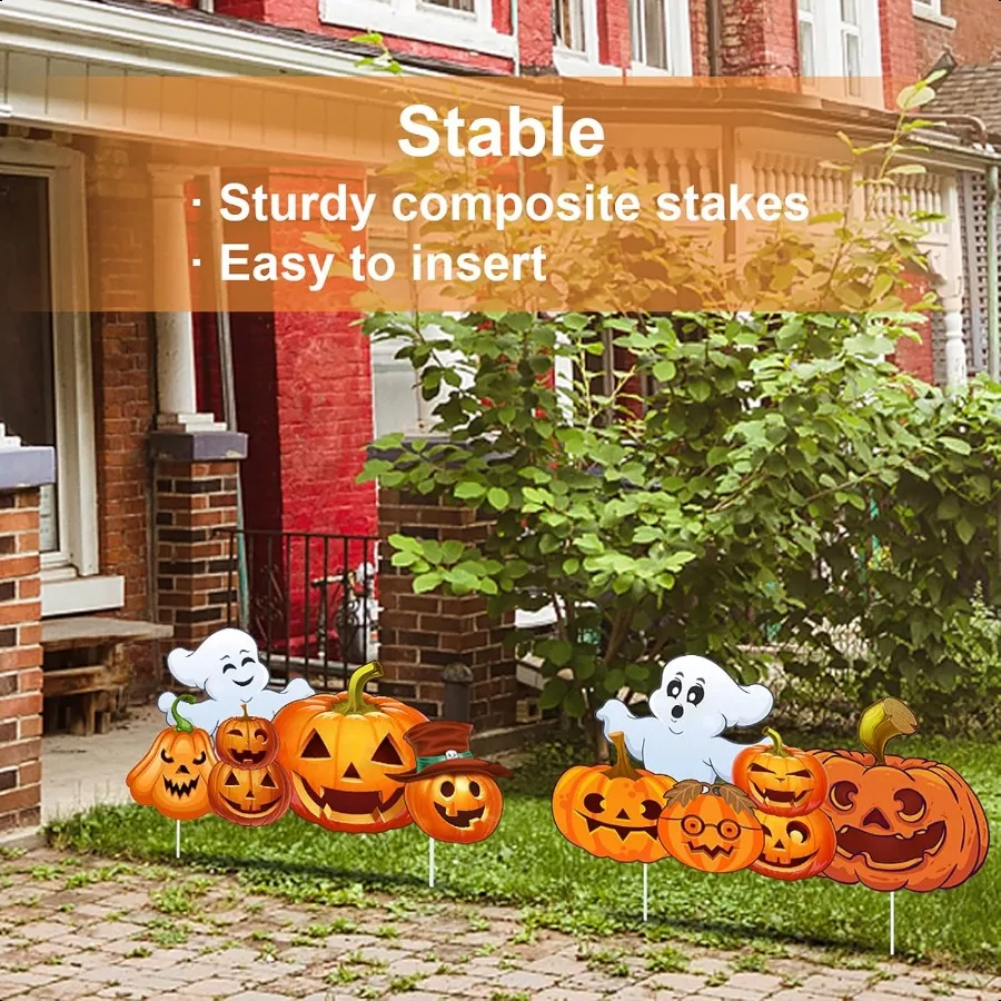زينة الهالوين الكبيرة في الهواء الطلق ساحة علامات 2 قطعة هالوين شبح اليقطين ديكور ساحة حصص الدعامة لزينة الحديقة في الهواء الطلق #5