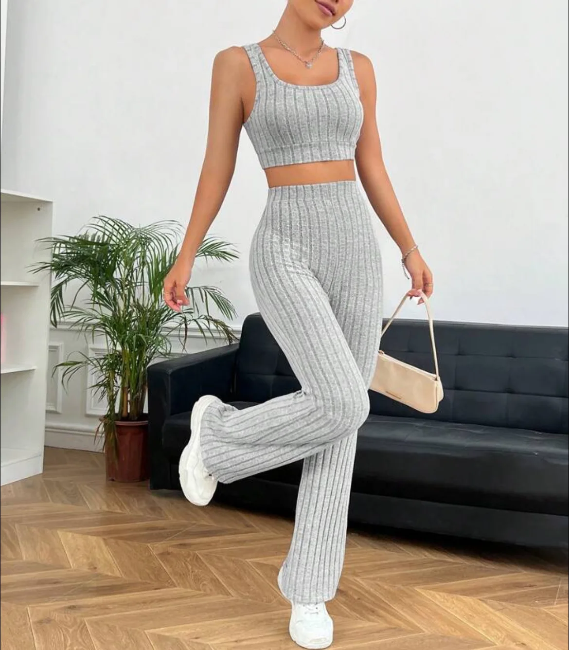 Color Vest Wide Leg Pants Set Knitted  Color Faion Ensemble for Young Women Autumn 2023 Collection