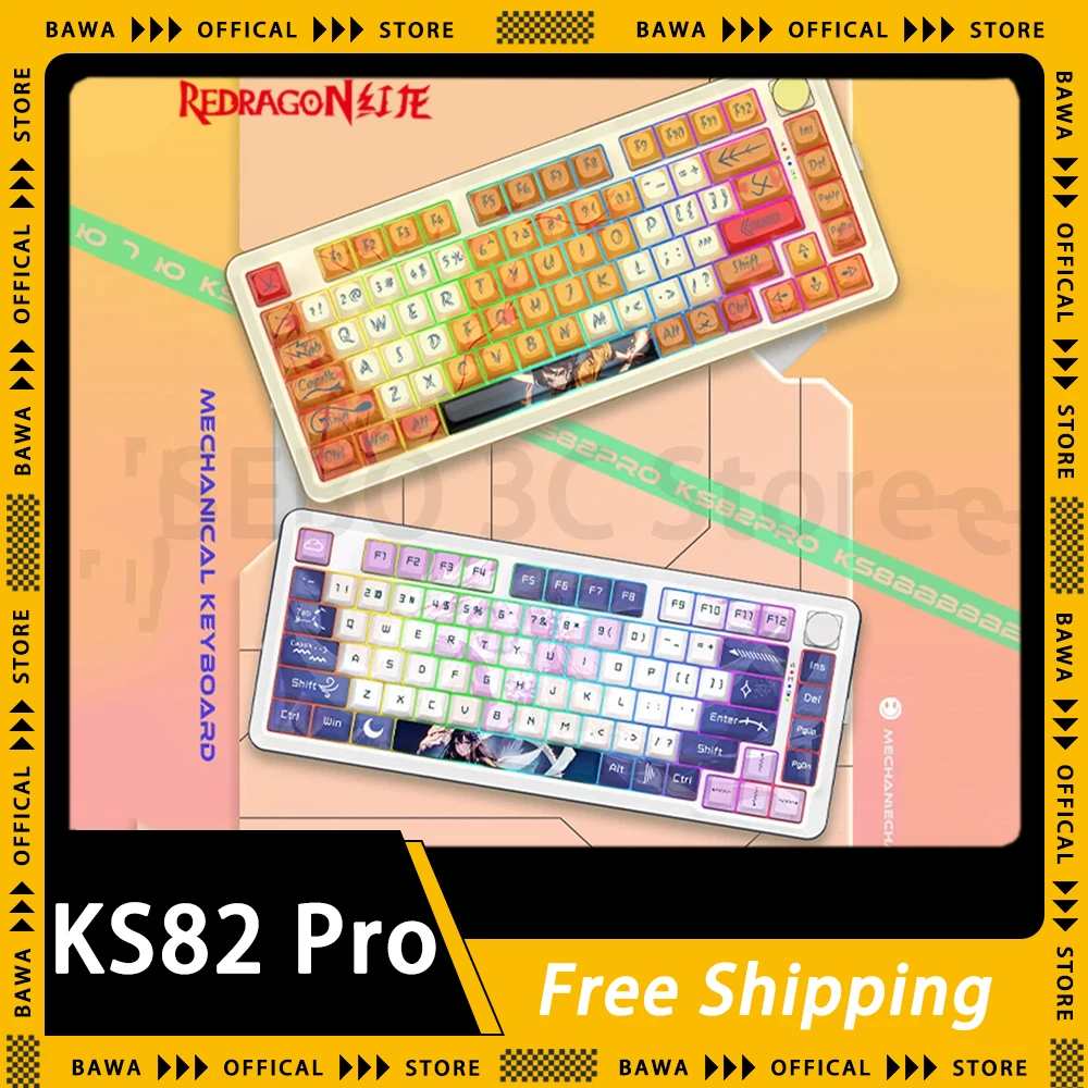 

REDRAGON KS82 Pro Gaming Keyboard Three Mode Wireless Mechanical Keyboard 82Keys Hot Swap Gasket Multifunctional Knob Pc Gamer