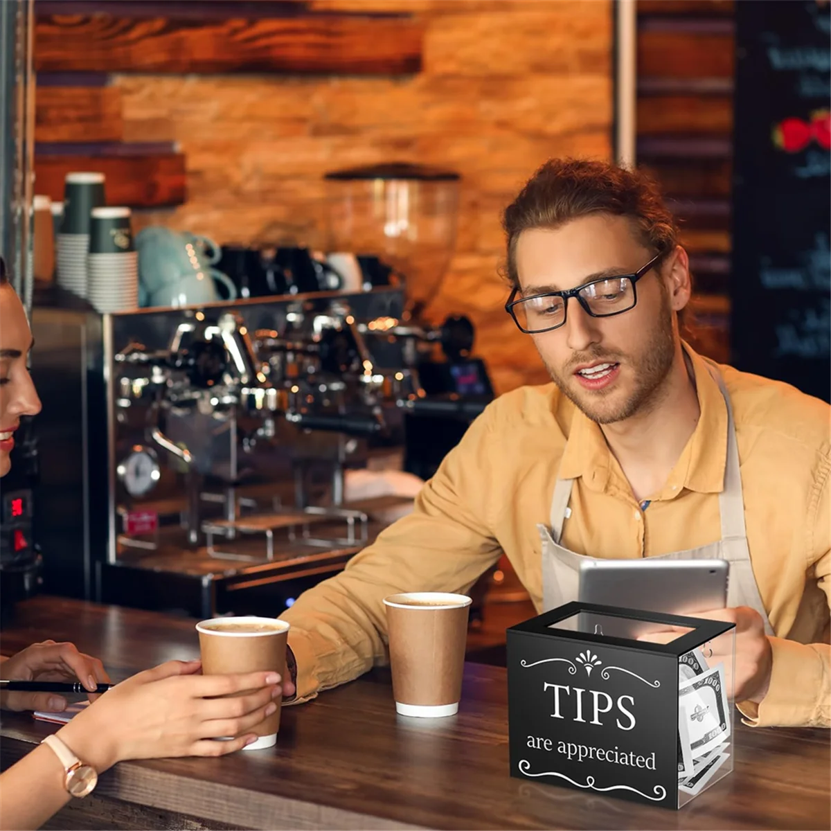 ADP-Tip Jars for Money Acrylic Tip Cash Box Donation Tip Bucket 6x4x5 Inch Storage Container Suggestion Box Raffle Cash Box